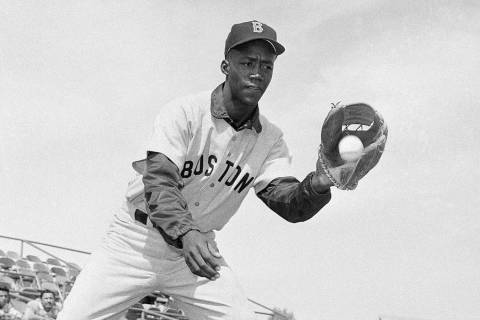 FILE - In this April 1959 file photo, Boston Red Sox's Elijah "Pumpsie" Green poses f ...