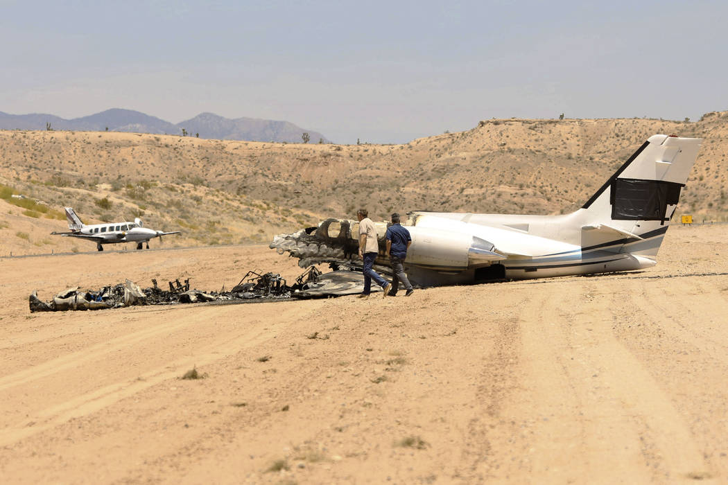 The aftermath of a plane crash at the Mesquite Municipal Airport on Thursday, July 18, 2019. Th ...