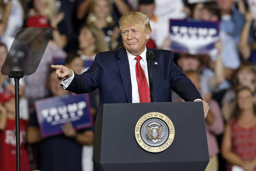 President Donald Trump speaks at a campaign rally in Greenville, N.C., Wednesday, July 17, 2019 ...