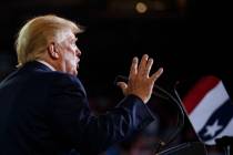President Donald Trump speaks at a campaign rally at Williams Arena in Greenville, N.C., Wednes ...