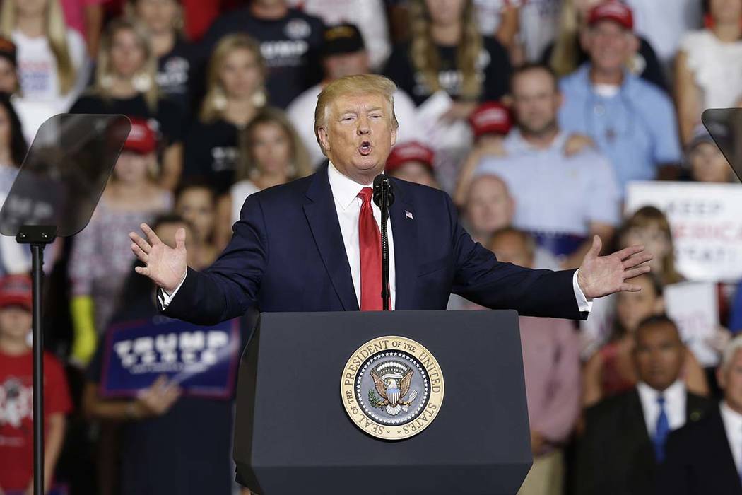 President Donald Trump speaks at a campaign rally in Greenville, N.C., Wednesday, July 17, 2019 ...