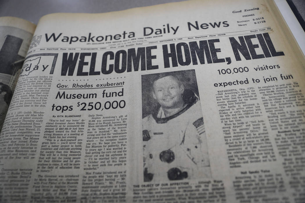 The front page of the Wapakoneta Daily News, dated Sept. 6, 1969, is photographed at the Auglai ...