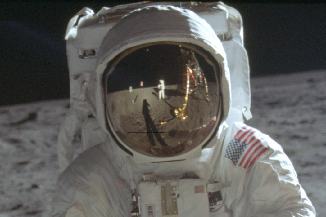 This detail of a July 20, 1969 photo made available by NASA shows astronaut Neil Armstrong refl ...