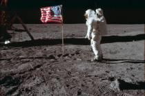In this July 20, 1969 photo made available by NASA, astronaut Buzz Aldrin Jr. poses for a photo ...