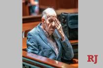 In a Monday, July 15, 2019 photo, Albert Flick, sits in court at his murder trial in Auburn, Ma ...
