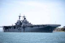 In this May 1, 2019, photo provided by the U.S. Navy, the amphibious assault ship USS Boxer (LH ...