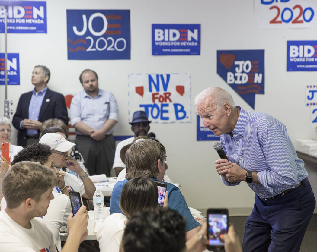 Democratic presidential candidate former Vice President Joe Biden, right, speaks during the Day ...
