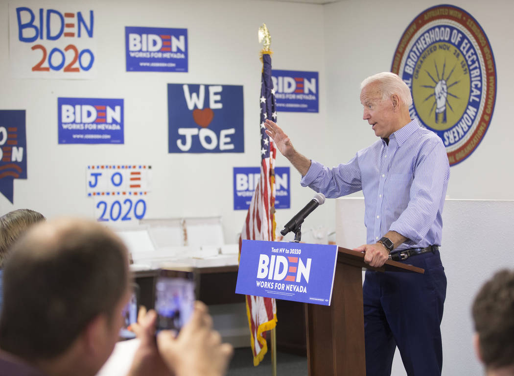 Democratic presidential candidate former Vice President Joe Biden, right, speaks during the Day ...