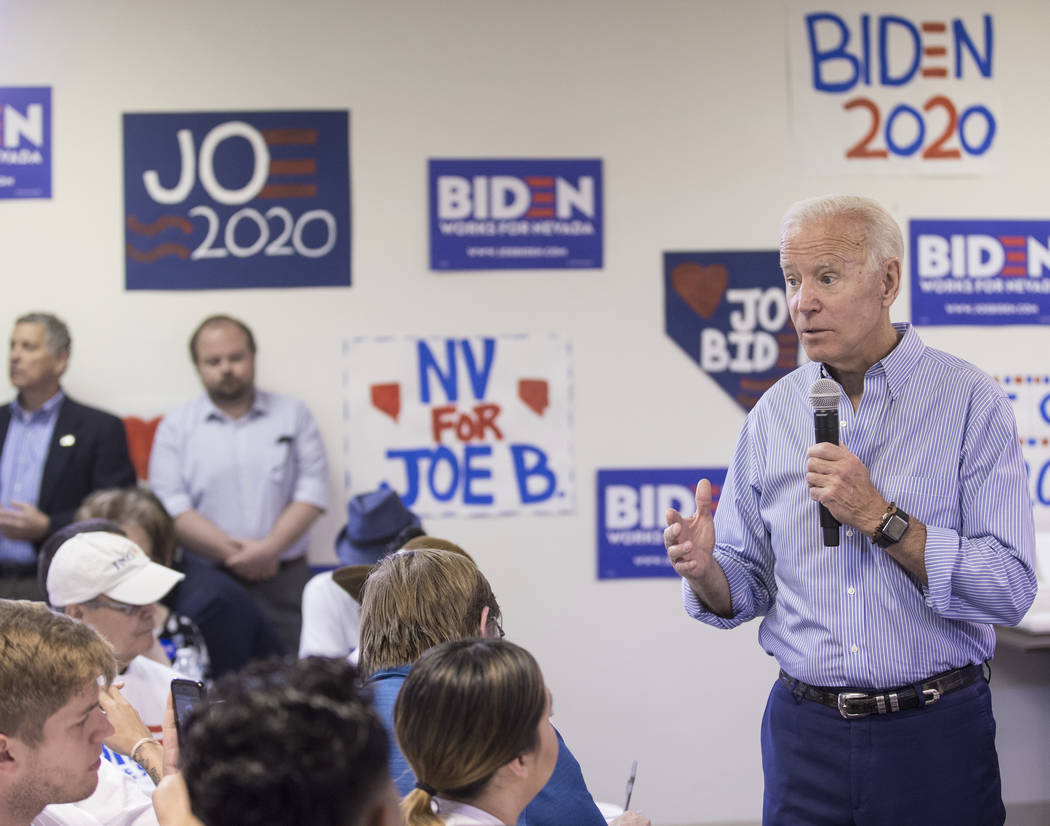 Democratic presidential candidate former Vice President Joe Biden, right, speaks during the Day ...