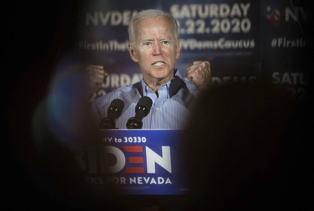 Democratic presidential candidate former Vice President Joe Biden speaks during Local Brews and ...