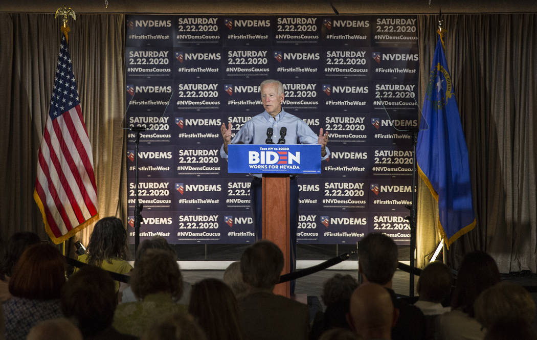 Democratic presidential candidate former Vice President Joe Biden speaks during Local Brews and ...