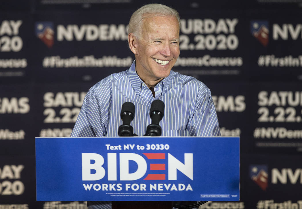 Democratic presidential candidate former Vice President Joe Biden speaks during Local Brews and ...