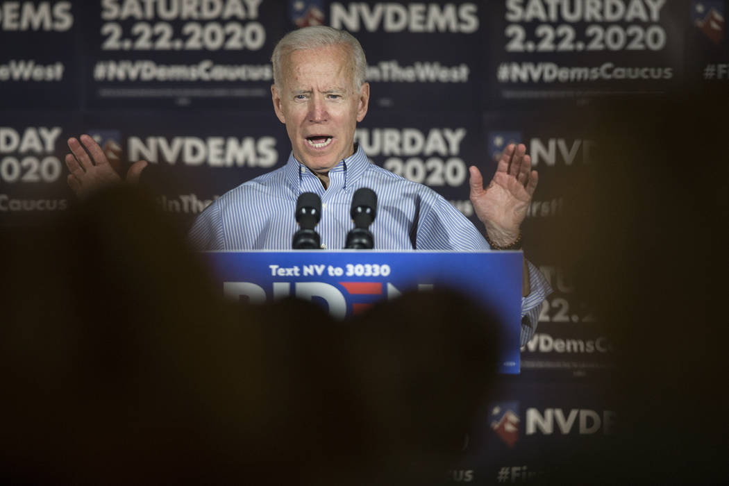 Democratic presidential candidate former Vice President Joe Biden speaks during Local Brews and ...