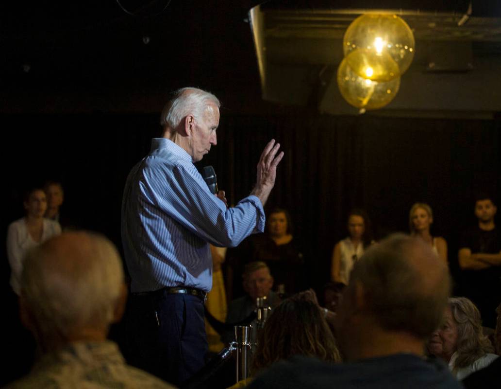 Democratic presidential candidate former Vice President Joe Biden, left, speaks during Local Br ...