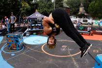 Harry White, of Orillia, Canada, performs in Pogopalooza, The World Championships of Pogo in Wi ...