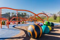 Fox Hill Park in The Paseos village of Summerlin is an adventure- and climbing-themed park. It ...