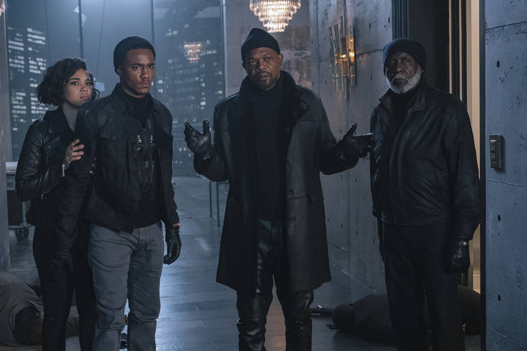 This image released by Warner Bros. Pictures shows from left, Alexandra Shipp, Jessie Usher, Sa ...