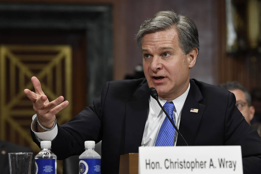 FBI Director Christopher Wray testifies before the Senate Judiciary Committee on Capitol Hill i ...