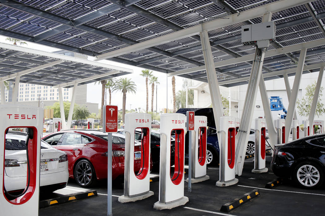 New charging station for Tesla cars open on Las Vegas Strip Las Vegas