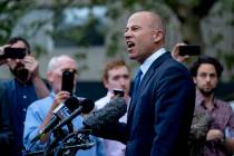 California attorney Michael Avenatti makes a statement to the press after leaving a courthouse ...