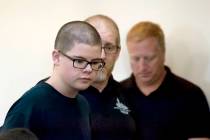 FILE - In this Sept. 27, 2017, file photo, Caleb Sharpe walks into Spokane County Juvenile Cour ...