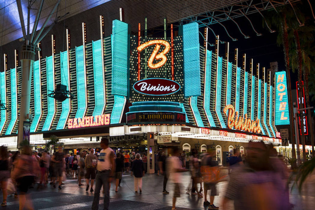 Binion's on the Fremont Street Experience in downtown Las Vegas. (Chase Stevens/Las Vegas Revie ...