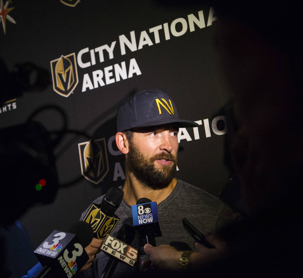 Golden Knights defenseman Deryk Engelland talks about his contract at City National Arena in La ...