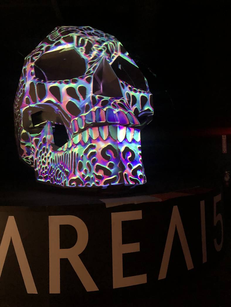 The 3D-LED Shogyo Mujo skull from Bart Kresa Studio, which stands 12 feet tall, is featured at ...