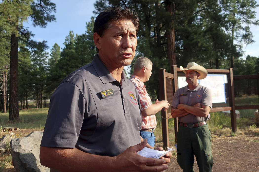 Rich Nieto, incident commander for a wildfire burning near Flagstaff, Ariz., talks about firefi ...