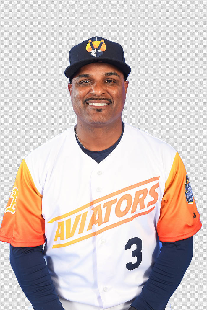 Las Vegas Aviators hitting coach Eric Martins (3) pictured on media day at Las Vegas Ballpark o ...