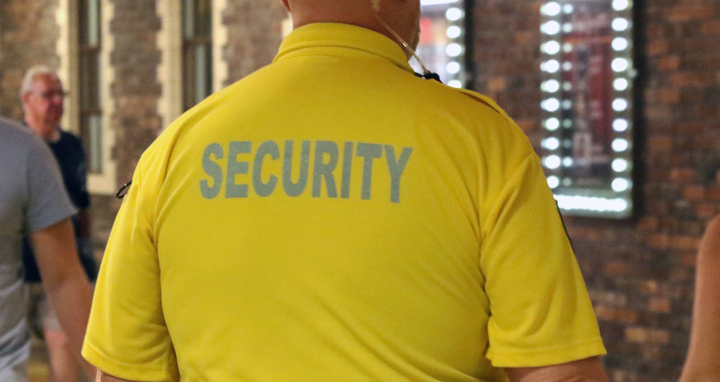 A security guard patrols at the MGM Grand on Wednesday, July 24, 2019, in Las Vegas. (Bizuayehu ...