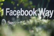 An April 25, 2019, file photo shows an address sign for Facebook Way in Menlo Park, Calif. (AP ...