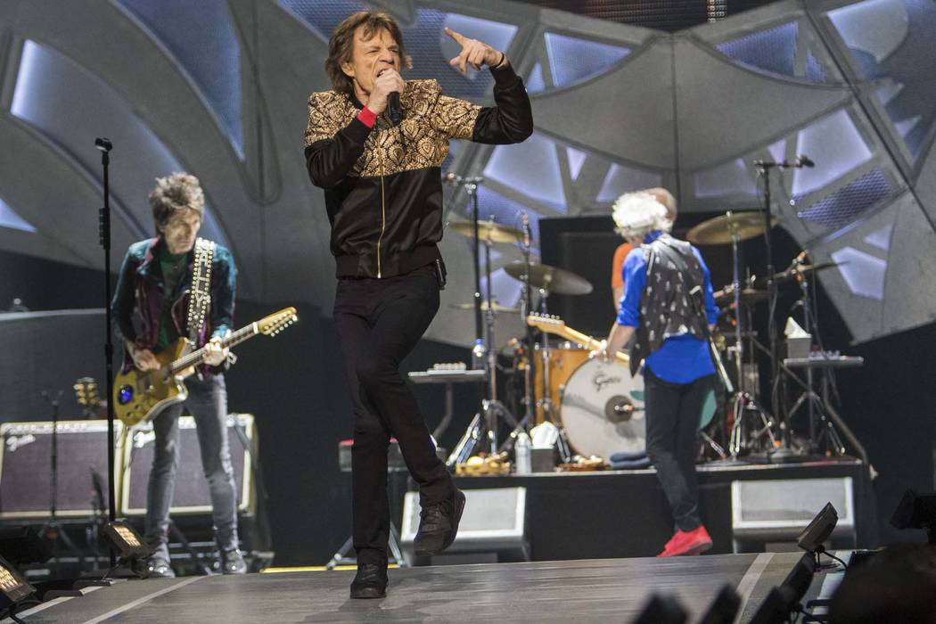 The Rolling Stones perform during their ZIP CODE tour at the T-Mobile Arena in Las Vegas on Sat ...