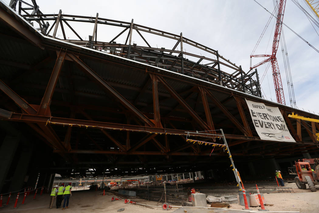 The Raiders stadium construction site in Las Vegas, Tuesday, June 25, 2019. (Erik Verduzco / La ...