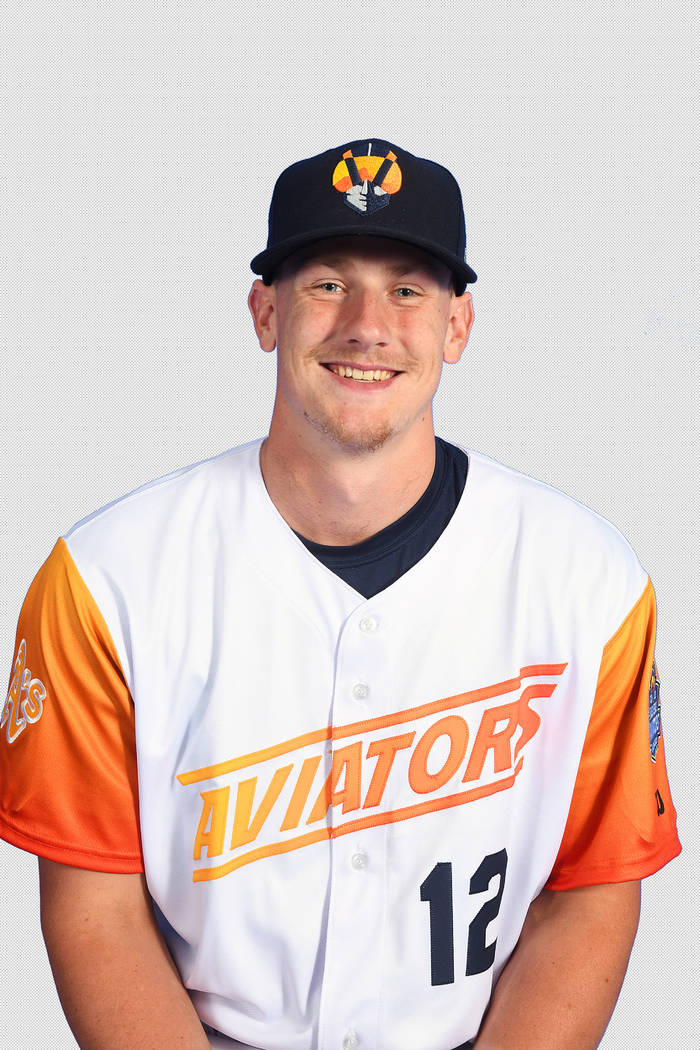 Las Vegas Aviators catcher Sean Murphy (12) pictured on media day at Las Vegas Ballpark on Apri ...