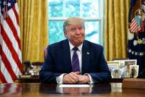 President Donald Trump pauses as he speaks in the Oval Office of the White House in Washington, ...