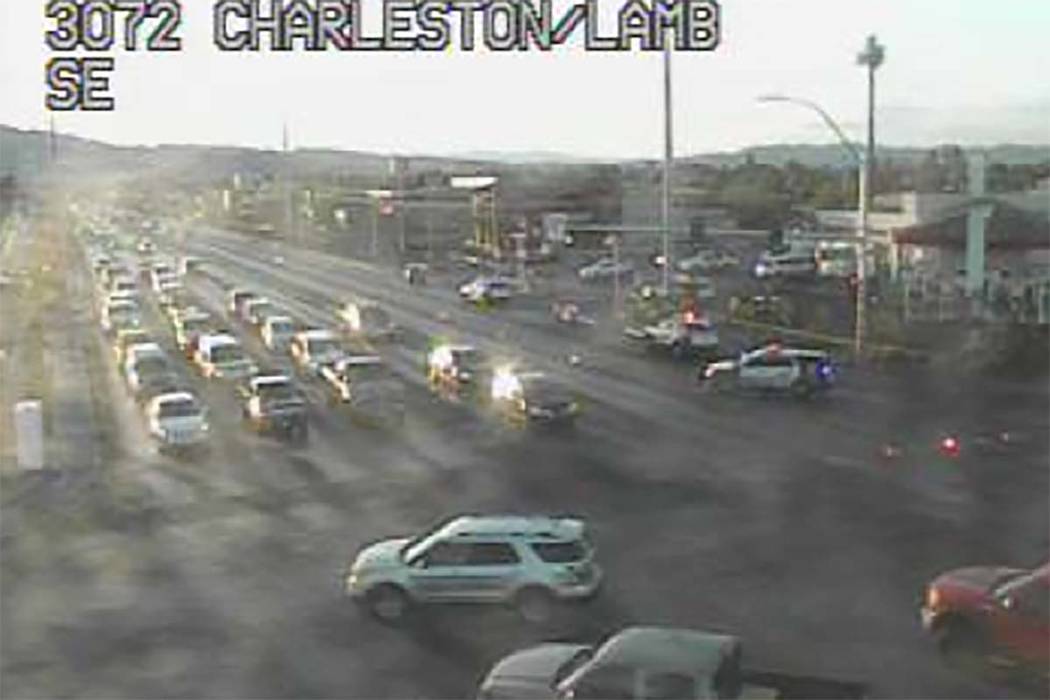 A Las Vegas Metro officer was involved in a crash at Charleston and Lamb boulevards, Monday, Ju ...