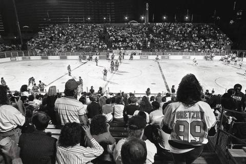Scenes from an outdoor NHL exhibition game between the New York Rangers and the Los Angeles Kin ...