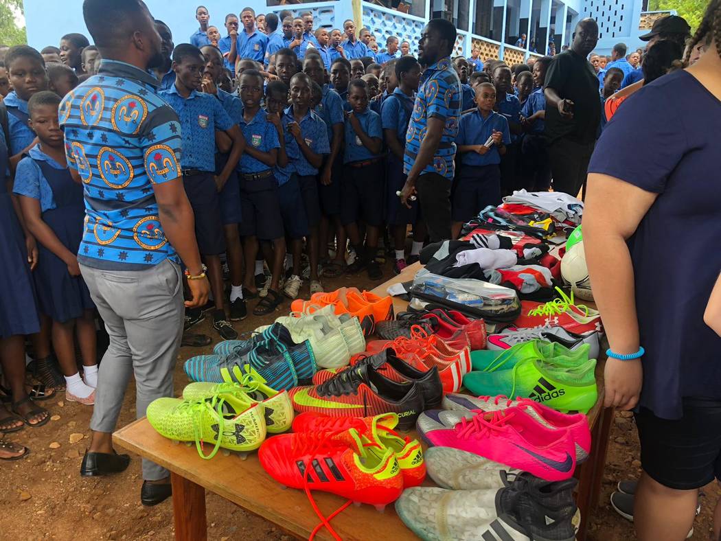 A stockpile of Lights player's shoes made their way to Kabore School in Ho, Volta Region, Ghana ...