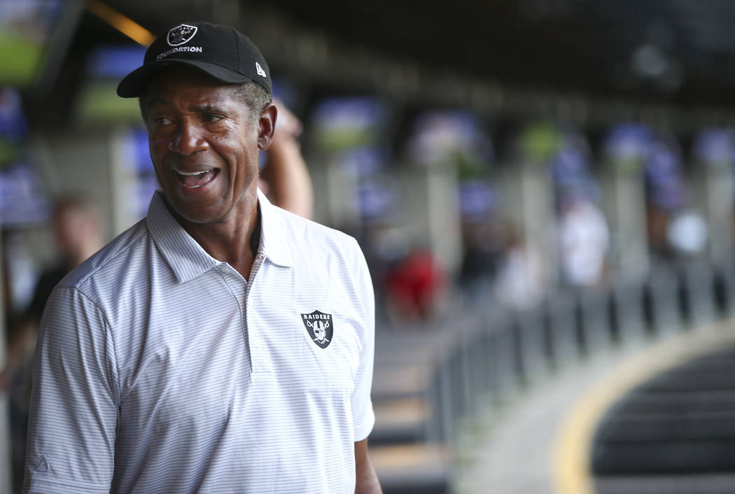Former Oakland Raiders cornerback Mike Haynes reacts during the Raiders Foundation "Celebr ...