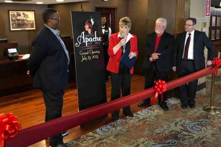 Las Vegas City Councilman Cedric Crear, Las Vegas Mayor Carolyn Goodman, Binion's owner Terry C ...