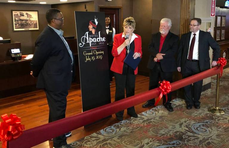 Las Vegas City Councilman Cedric Crear, Las Vegas Mayor Carolyn Goodman, Binion's owner Terry C ...