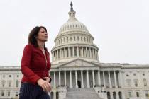 In a Jan. 4, 2019, file photo, Rep. Cheri Bustos, D-Ill., walks to a group photo with the women ...