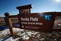 FILE - In this Nov. 18, 2018, file photo, a sign marks a trailhead at the Rocky Flats National ...