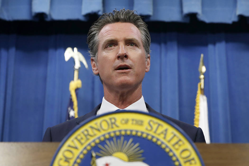This July 23, 2019 photo shows California Gov. Gavin Newsom during a news conference in Sacram ...