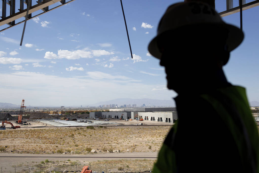 Don Webb, chief operating officer of the LV Stadium Co., shows the view of the Las Vegas Strip ...