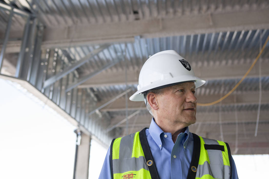 Don Webb, chief operating officer of the LV Stadium Co., gives a tour of the Raiders' headquart ...