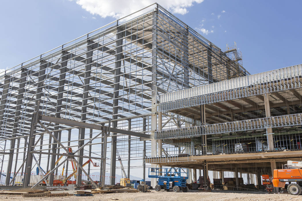 The skeleton of the Raiders' headquarters construction site in Henderson, Tuesday, July 30, 20 ...