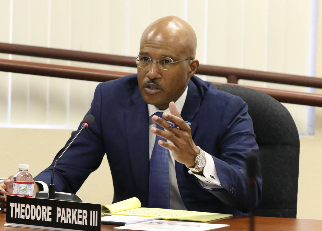 Southern Nevada Regional Housing Authority legal counsel Theodore Parker III speaks during a sp ...