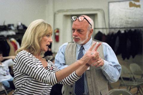 In this Nov. 5, 1993 file photo, director Harold Prince, right, talks with choreographer Gillia ...